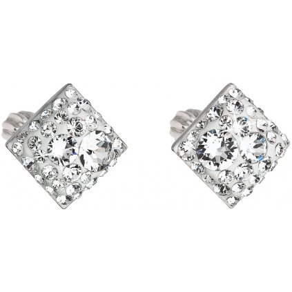 Kosoštvorce strieborné náušnice so Swarovski Crystals číre biele