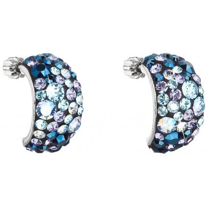 Strieborné dámske náušnice hrubšie polkruhy so Swarovski Crystals - Blue Style