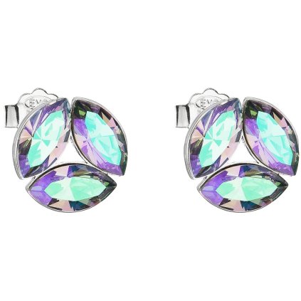 Strieborné dámske napichovacie náušnice so Swarovski Crystals tri krištáliky paradise shine