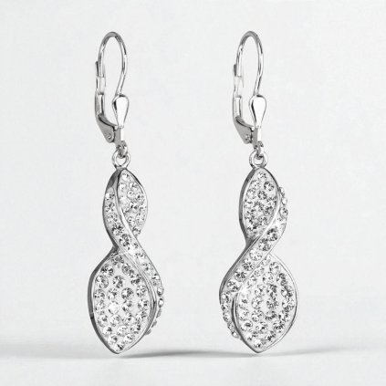 Strieborné dámske visiace náušnice so Swarovski crystals biele špirály