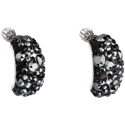 Hrubšie polkruhy so Swarovski Crystals Hematit - Strieborné dámske náušnice
