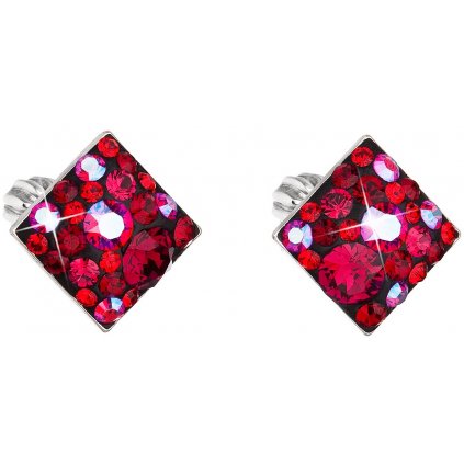 Kosoštvorce strieborné náušnice so Swarovski Crystals cherry