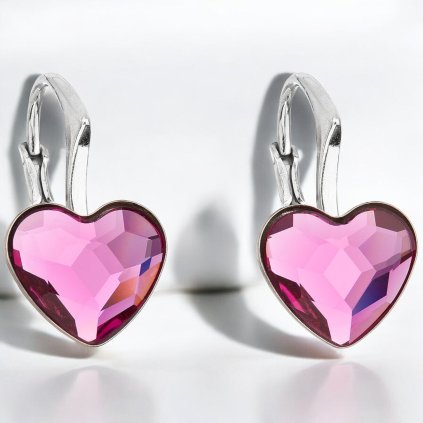 Srdiečkové náušnice so Swarovski crystals Fuchsia KZ