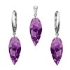 Strieborný set SWAROVSKI ELEMENTS obrátená slza fialová farba