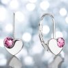 Dievčenské strieborné náušnice v tvare srdca so Swarovski Crystals rose