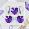 Strieborný set SWAROVSKI ELEMENTS v tvare srdca fialová farba