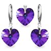 Strieborný set SWAROVSKI ELEMENTS v tvare srdca fialová farba