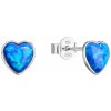 Strieborné náušnice srdiečka s modrým syntetickým opálom