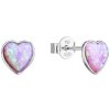 Strieborné náušnice srdiečka s ružovým syntetickým opálom