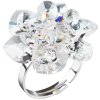 Strieborný prsteň s krištáľmi Swarovski biely kvietok, pre ženy, pre slečny, crystal, číre krištáliky, nastaviteľný prsteň
