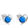Strieborné dámske náušnice v tvare srdiečka s modrým opálom, dievčenské náušnice