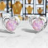 Strieborné dámske náušnice v tvare srdiečka s ružovým opálom, dievčenské náušnice