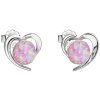 Strieborné dámske náušnice v tvare srdiečka s ružovým opálom, dievčenské náušnice