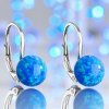 Guľaté visiace strieborné náušnice so syntetickým opálom modré okrúhle pre dievčatá pre ženy