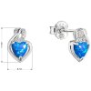 Moderné strieborné náušnice v tvare srdca z modrého syntetického opálu