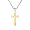 Masívny  trojvrstvový kríž 6 cm strieborno zlatý z chirurgickej ocele s retiazkou 60 cm