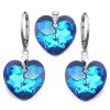 Strieborný set SWAROVSKI CRYSTALS v tvare srdca modrá farba Bermuda Blue