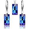 Strieborný set SWAROVSKI ELEMENTS v tvare obdĺžnika modrá farba