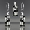 Strieborný set SWAROVSKI ELEMENTS v tvare obdĺžnika čierna farba