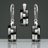 Strieborný set SWAROVSKI ELEMENTS v tvare obdĺžnika čierna farba