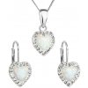 Súprava šperkov v tvare srdca so synt. opálom a Swarovski crystals, náušnice a prívesok, biela farba