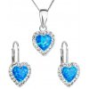 Súprava šperkov v tvare srdca so synt. opálom a Preciosa crystals, náušnice a prívesok, modrá farba