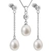Súprava šperkov z bielych riečnych perál dlhé visiace náušnice