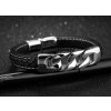 Pánsky čierny náramok z ekokože a ocele