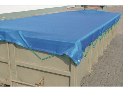 Kontejnerová plachta PE 320 g/m2, 2,9 x 8,0 m, modrá, gumová šňůra, nehořlavá úprava