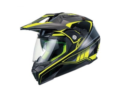 Enduro helma Maxx se sluneční clonou černo zelená reflexní