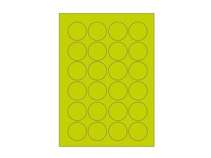 Samolepicí etikety, průměr 40 mm, A4 - reflexní zelené (100 ks)
