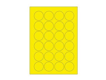 Samolepicí etikety, průměr 40 mm, A4 - reflexní žluté (100 ks)