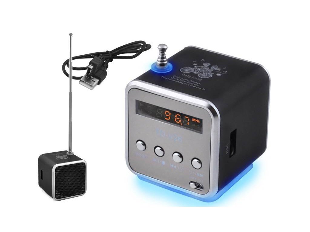 KIK Dobíjecí přenosné rádio Bluetooth LCD reproduktor TD-V26 šedé KX5773