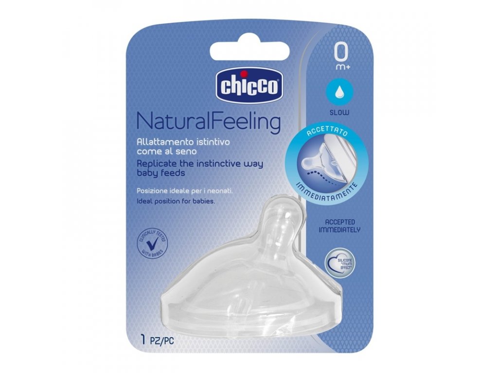 CHICCO Dudlík na láhev Natural Feeling silikon, pomalý průtok 0m+, 1 ks