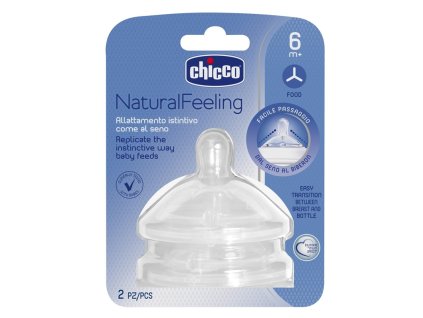 CHICCO Dudlík na láhev Natural Feeling silikon, na kaši  6m+, 2 ks