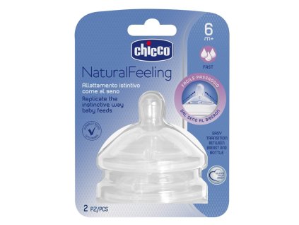 CHICCO Dudlík na láhev Natural Feeling silikon, rychlý průtok 6m+, 2 ks