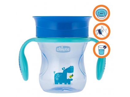 CHICCO Hrneček Perfect 360 s držadly 200 ml, modrý 12m+