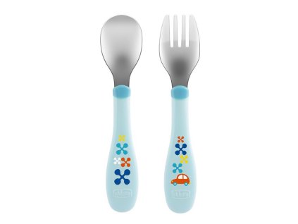 CHICCO Lžička – vidlička nerez 18m+  modrá