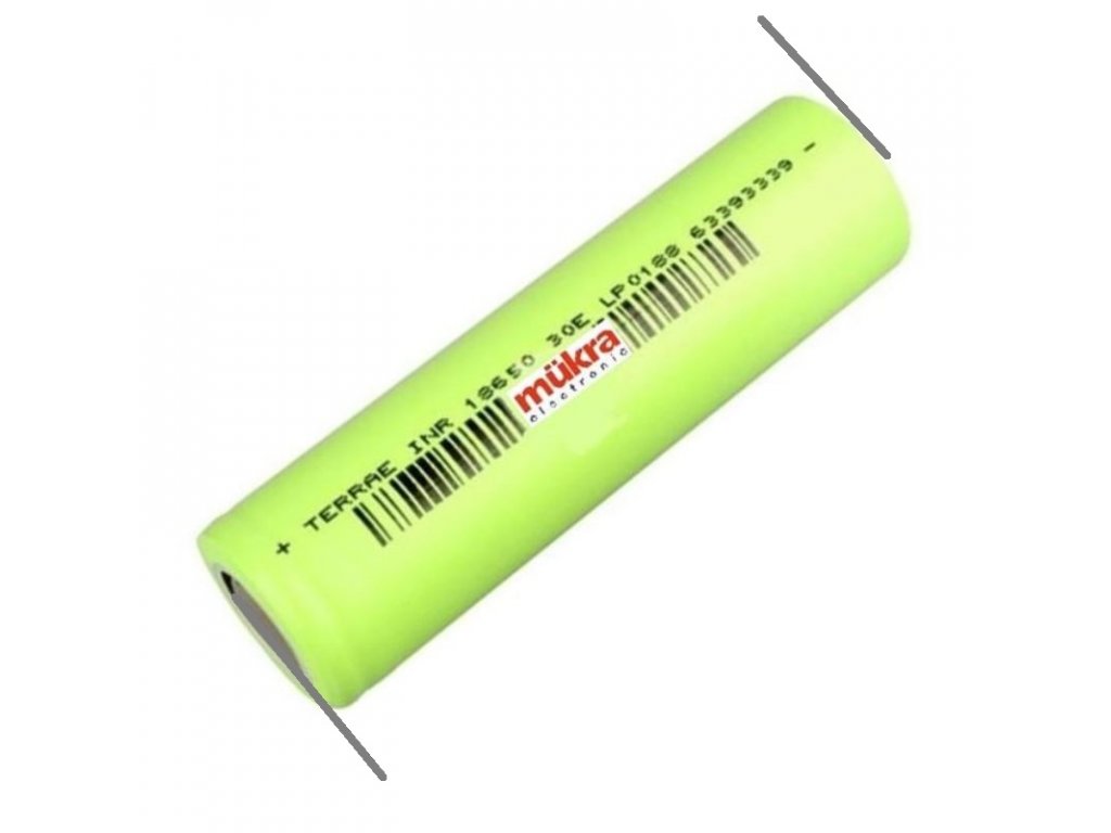 18650 Akku Li-Ion 3,7V, 6A 3000mAh TerraE-INR18650-30E mit Lötfahne - MüKRA  electronic Vertriebs GmbH