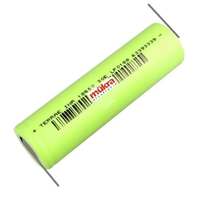 18650 Akku LiIon 3,7V, 6A 3000mAh TerraEINR1865030E mit Lötfahne MüKRA electronic Vertriebs