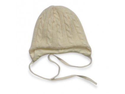 LORITA Kojenecká pletená zimní čepice, vlněná s bavlněnou podšívkou, ecru