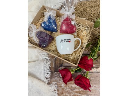 Dárková sada Já se mám, že tě mám + modré srdíčko s lískovkou