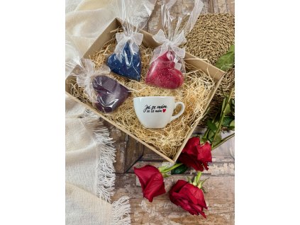 Dárková sada Já se mám, že tě mám + modré srdíčko s lískovkou