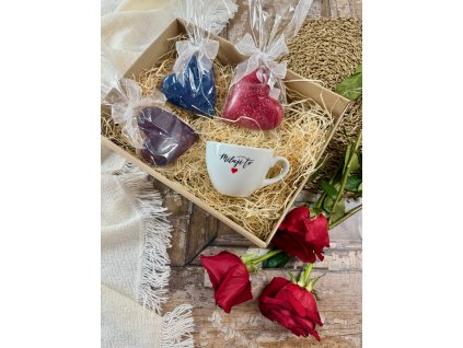 Dárková sada Miluji Tě + modré srdíčko s lískovkou