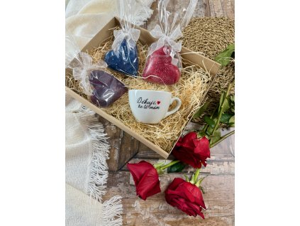 Dárková sada Děkuji, že tě mám + modré srdíčko s lískovkou