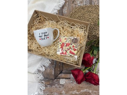 Dárková sada S tebou mě baví svět + bílé srdce na ruby