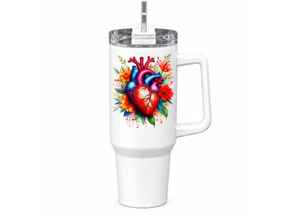 Prémiový Mega Tumbler 1200 ml - Srdce v květech