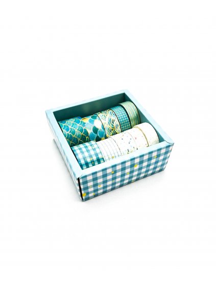 BOX Washi pásek - Zelenomodrá (10ks)