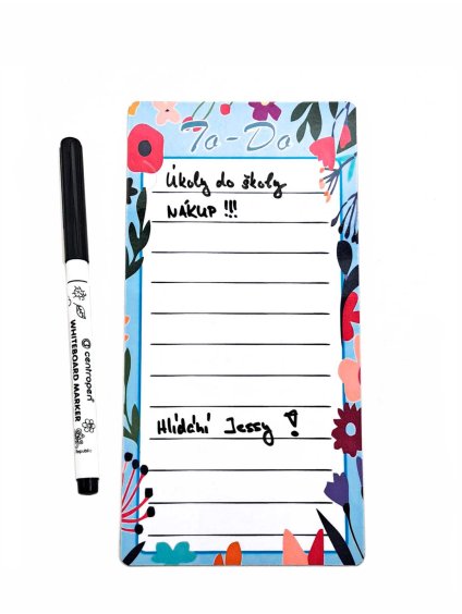 Magnetický To Do, malý - přepisovatelný + černý fix (světle modrá)