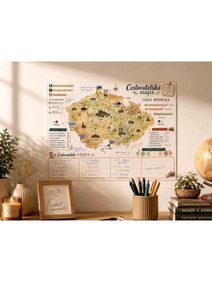 Cestovatelská mapa s VLAJEČKAMI - Česká republika, A3